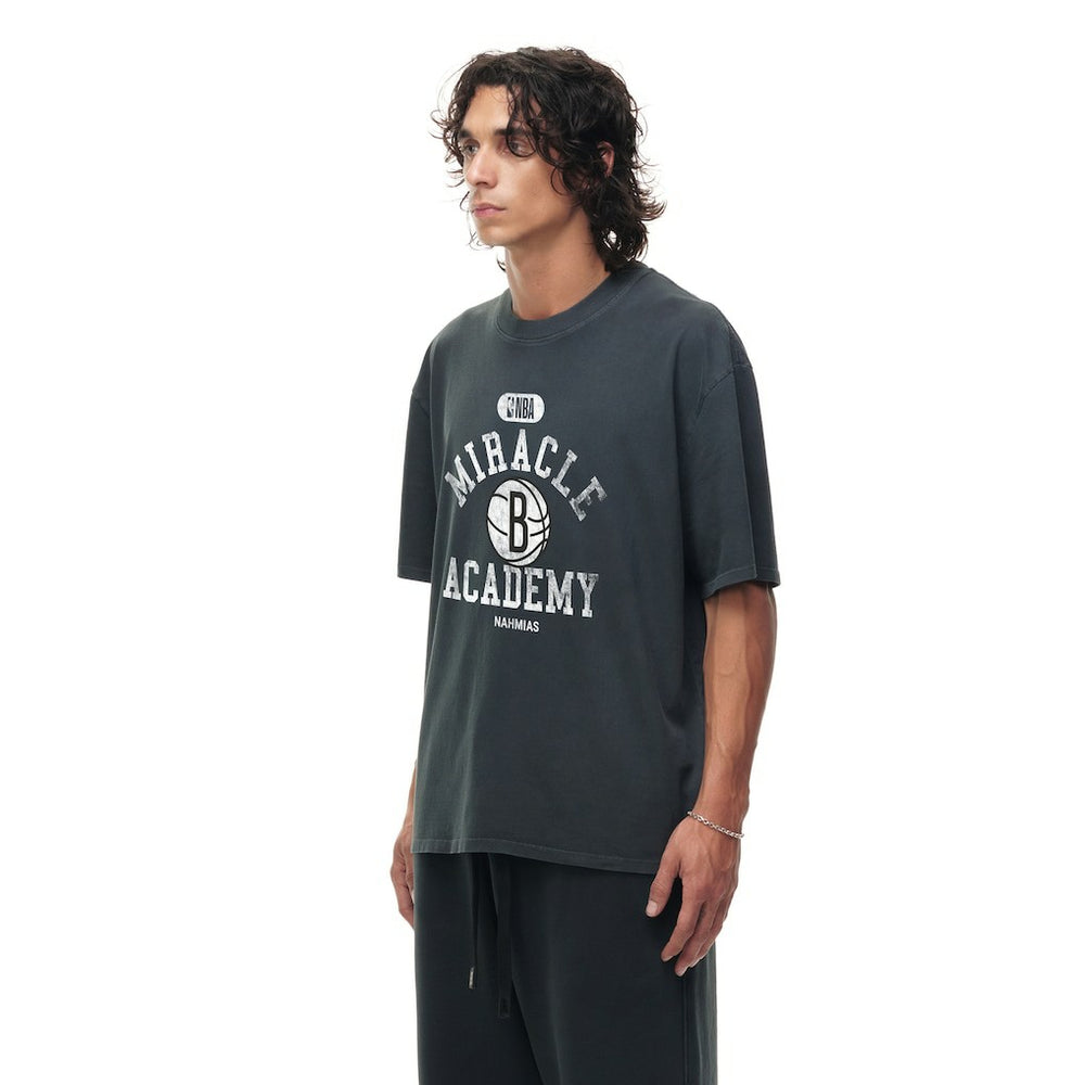 NBA - Brooklyn Nets Unisex Miracle Academy x NBA Collection Vintage Boxy T-shirt - Heather Black