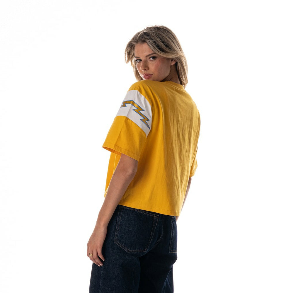 Los Angeles Chargers The Wild Collective Women's Charger Power Contrast Sleeve Insert T-Shirt Gold - NFL