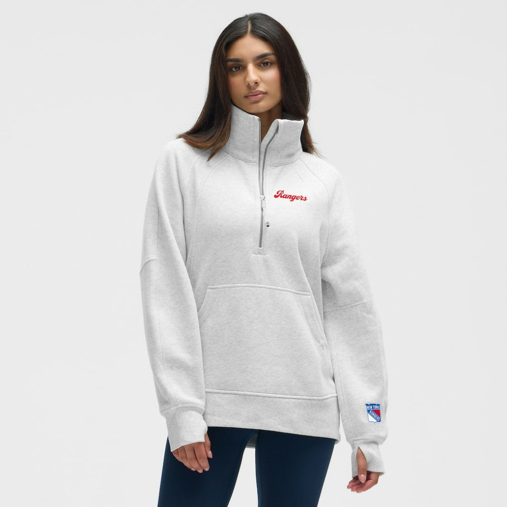 New York Rangers lululemon Women's Long Scuba Oversized Half-Zip Funnel Neck Heathered Core Ultra Light Grey