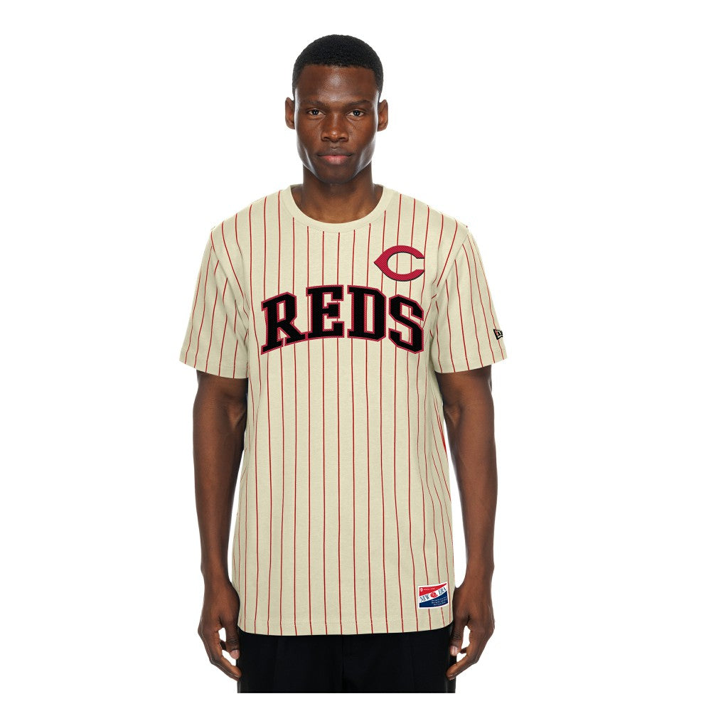 Cincinnati Reds New Era Throwback Meshback Pinstripe T-Shirt for sale