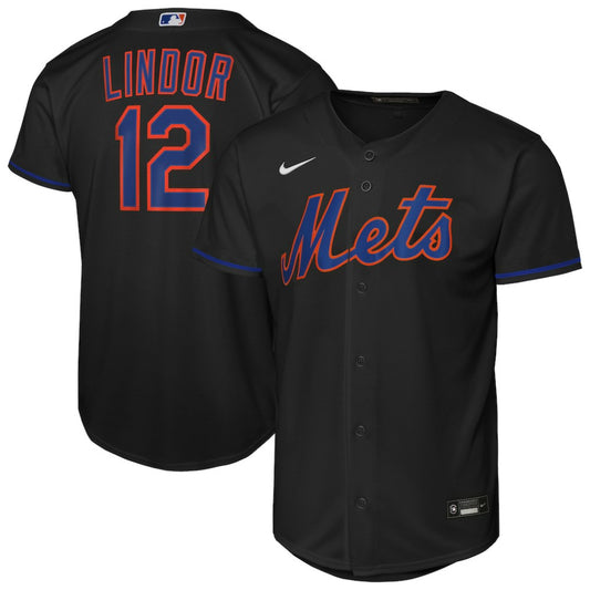 Francisco Lindor New York Mets Nike Youth Alternate Replica Jersey - Black | MLB Jerseys