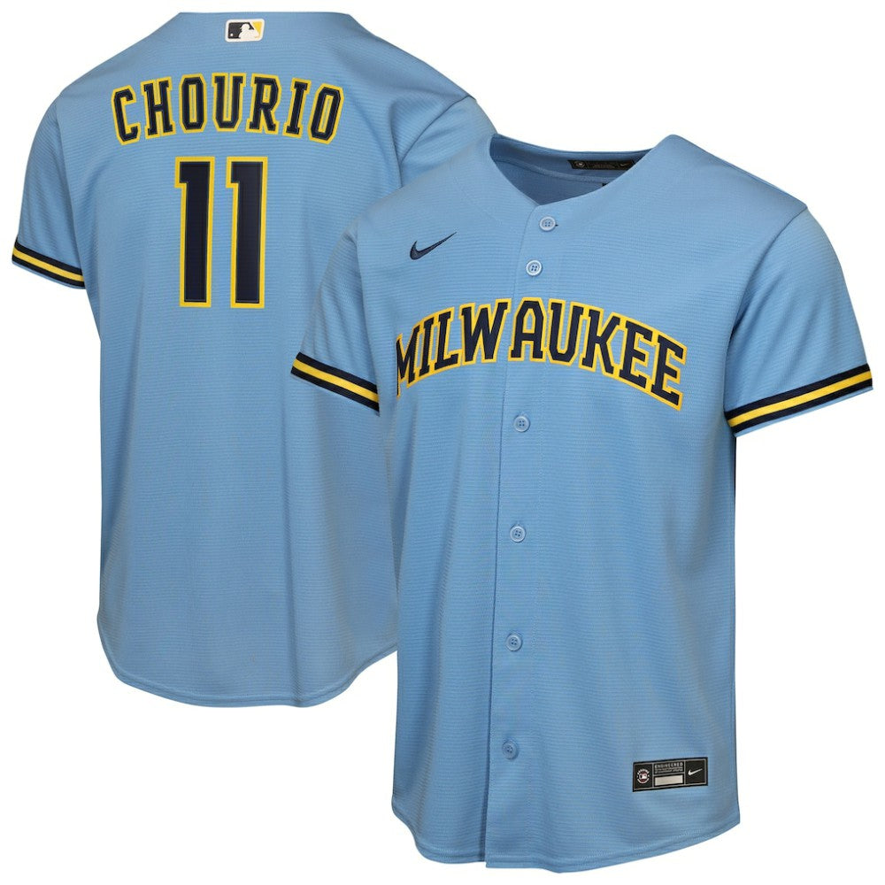 Jackson Chourio Milwaukee Brewers Nike Youth Road Replica Jersey - Light Blue | MLB Jerseys