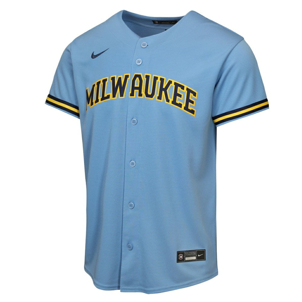 Jackson Chourio Milwaukee Brewers Nike Youth Road Replica Jersey - Light Blue | MLB Jerseys