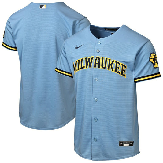 Milwaukee Brewers Nike Youth Road Stadium Jersey - Powder Blue | MLB Jerseys