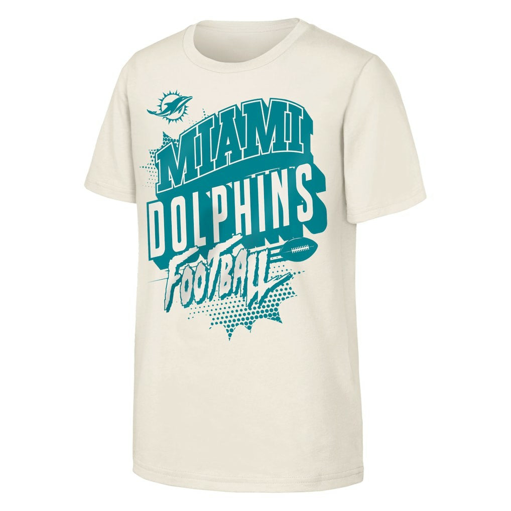 Miami Dolphins Outerstuff Youth Action Comic T-Shirt Natural - NFL