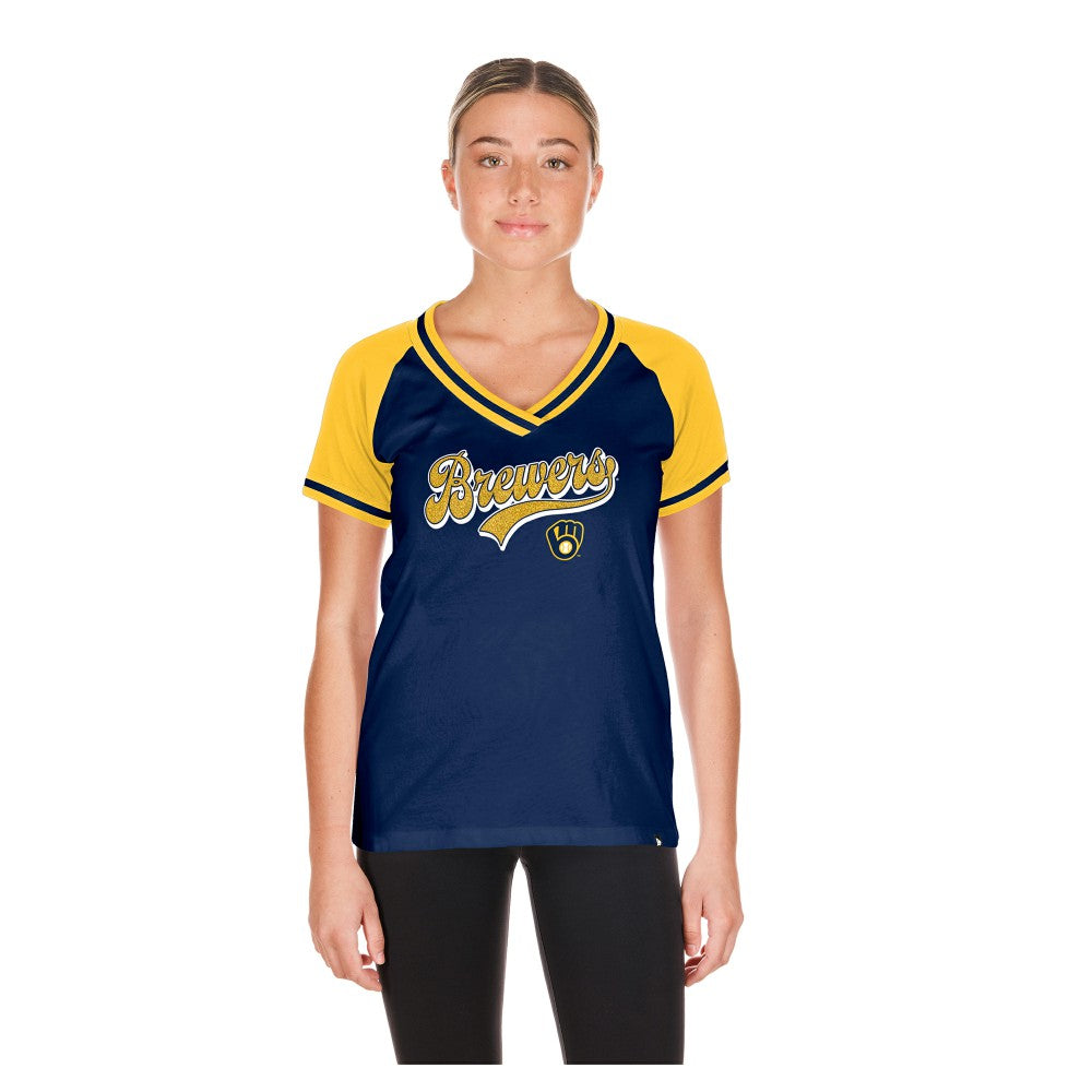Milwaukee Brewers New Era Women's Gameday V-Neck T-Shirt Lifestyle