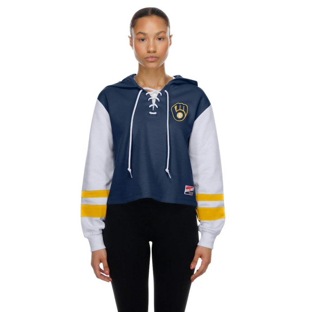 Milwaukee Brewers New Era Women's Boxy Lace-Up Hoodie Online