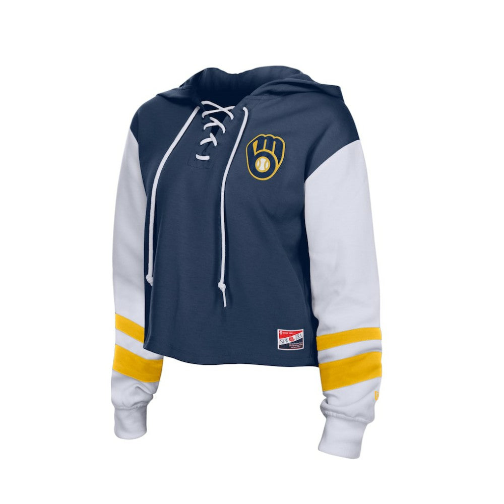 Milwaukee Brewers New Era Women's Boxy Lace-Up Hoodie Online