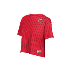 Cincinnati Reds New Era Women's Throwback Meshback Pinstripe Boxy T-Shirt for sale