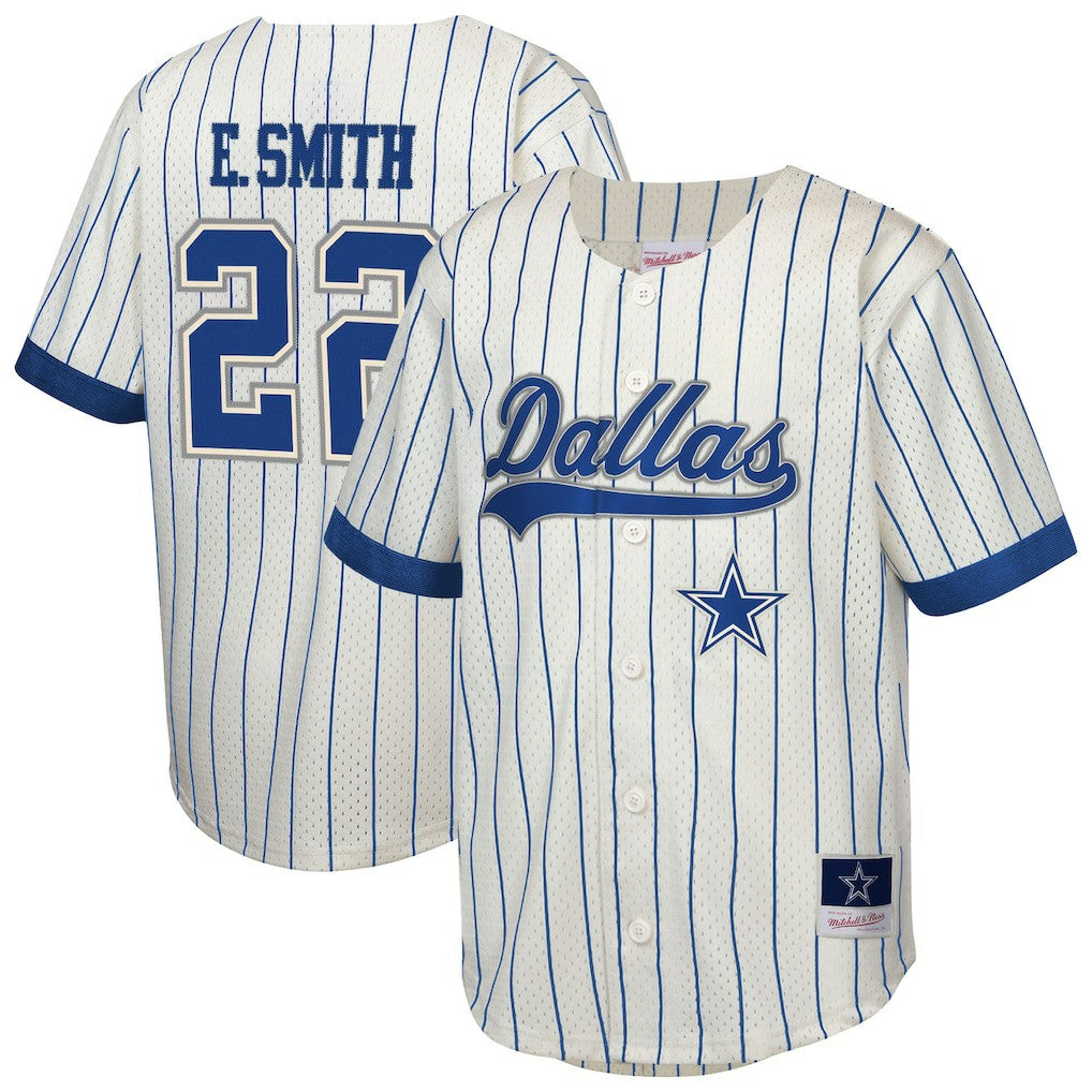 Emmitt Smith Dallas Cowboys Youth Retired Player Name & Number Baseball Jersey Cream - Mitchell & Ness