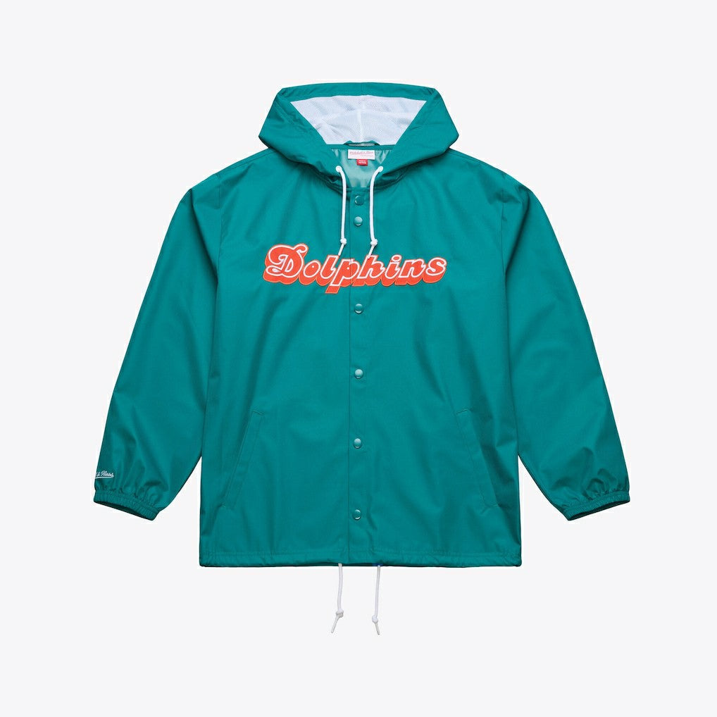Miami Dolphins Coaches Full-Snap Hooded Windbreaker Jacket Aqua - Mitchell & Ness