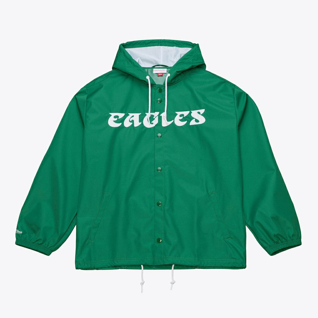 Philadelphia Eagles Coaches Full-Snap Hooded Windbreaker Jacket Kelly Green - Mitchell & Ness