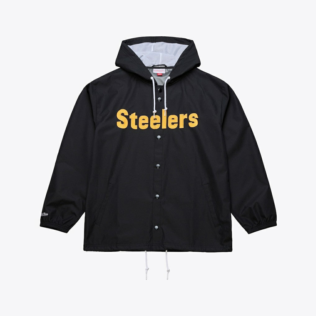 Pittsburgh Steelers Coaches Full-Snap Hooded Windbreaker Jacket Black - Mitchell & Ness