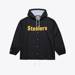 Pittsburgh Steelers Coaches Full-Snap Hooded Windbreaker Jacket Black - Mitchell & Ness