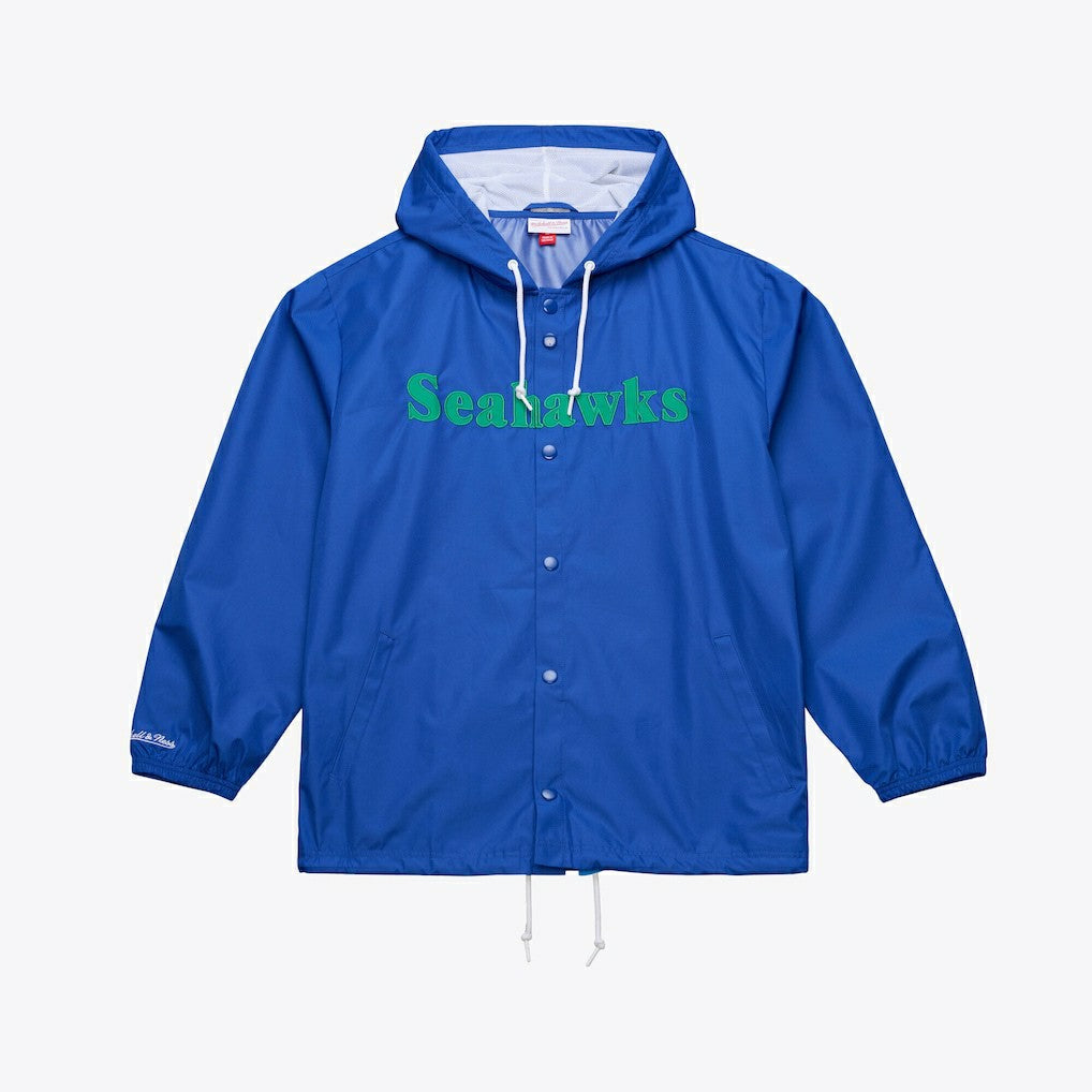 Seattle Seahawks Coaches Full-Snap Hooded Windbreaker Jacket Royal - Mitchell & Ness