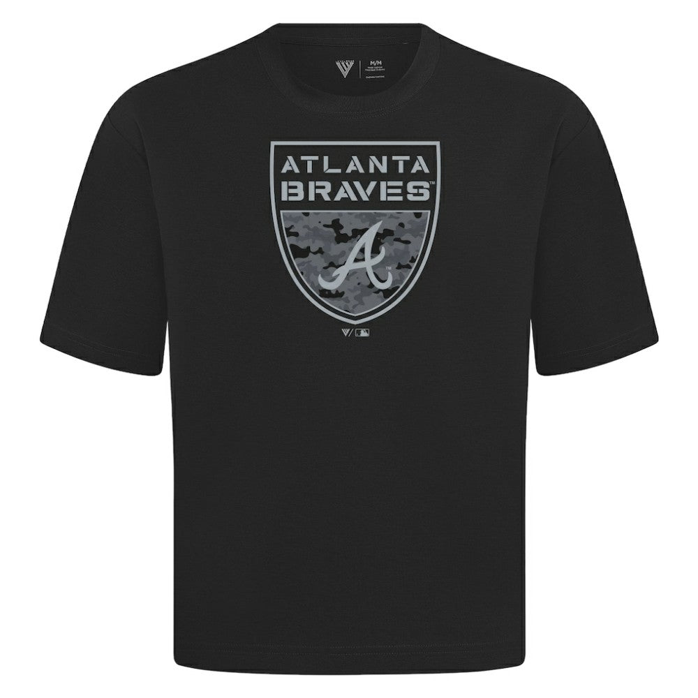Atlanta Braves Levelwear Oversized Luxe Signature Knit Buckler T-Shirt On Sale
