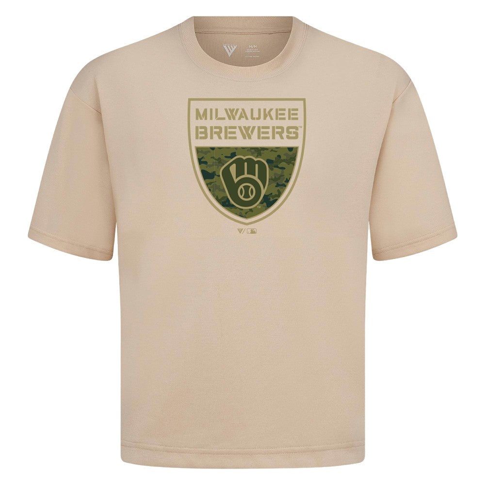 Milwaukee Brewers Levelwear Oversized Luxe Signature Knit Buckler T-Shirt Lifestyle