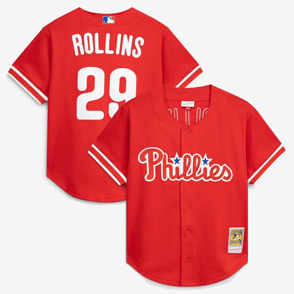 Jimmy Rollins Philadelphia Phillies Mitchell & Ness Cooperstown Mesh Batting Practice Button-Up Jersey On Sale