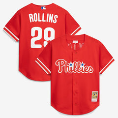 Jimmy Rollins Philadelphia Phillies Mitchell & Ness Cooperstown Mesh Batting Practice Button-Up Jersey On Sale