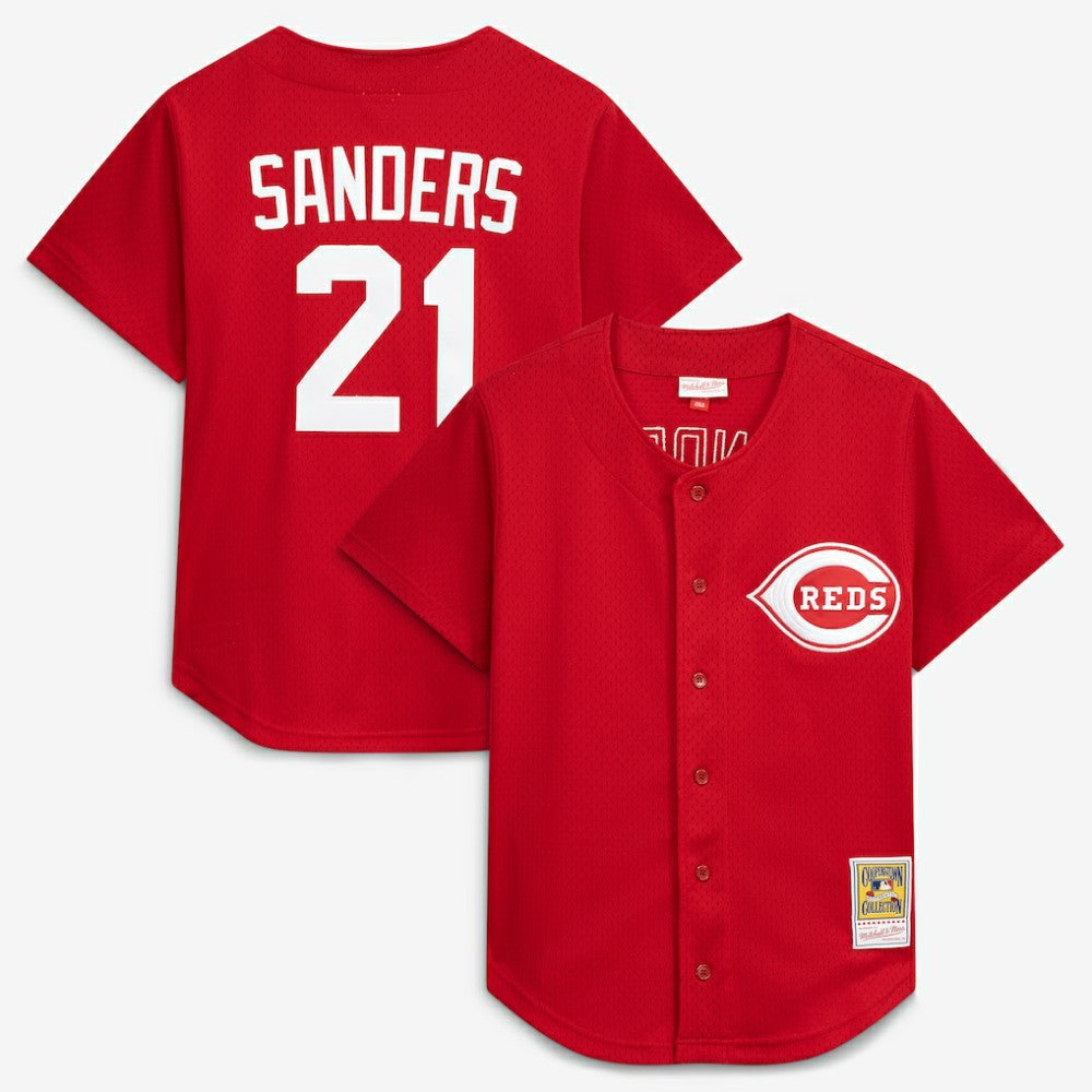 Deion Sanders Cincinnati Reds Mitchell & Ness Cooperstown Mesh Batting Practice Button-Up Jersey Clearance