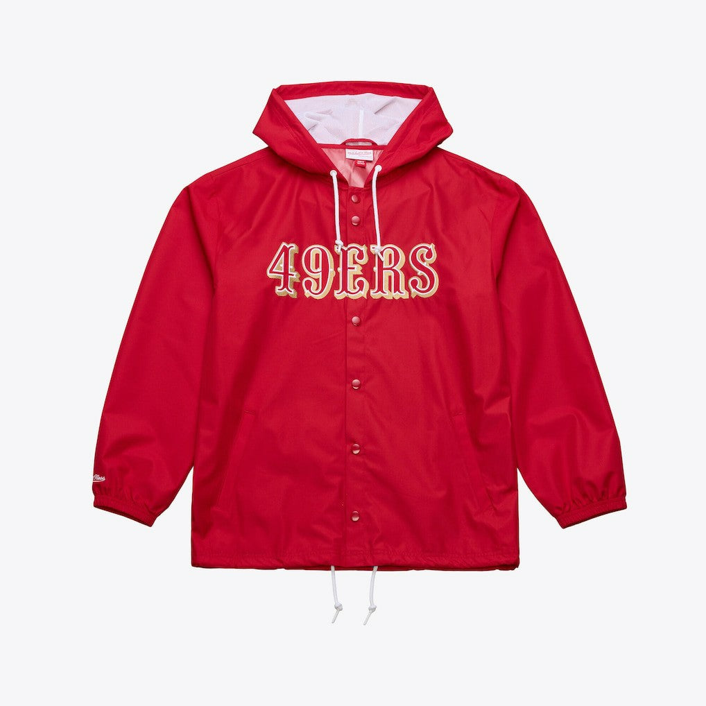 San Francisco 49ers Coaches Full-Snap Hooded Windbreaker Jacket Scarlet - Mitchell & Ness