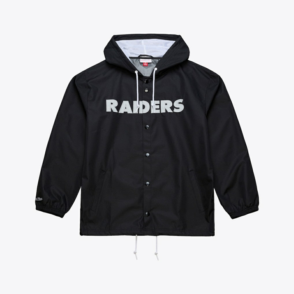 Las Vegas Raiders Coaches Full-Snap Hooded Windbreaker Jacket Black - Mitchell & Ness