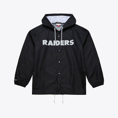 Las Vegas Raiders Coaches Full-Snap Hooded Windbreaker Jacket Black - Mitchell & Ness