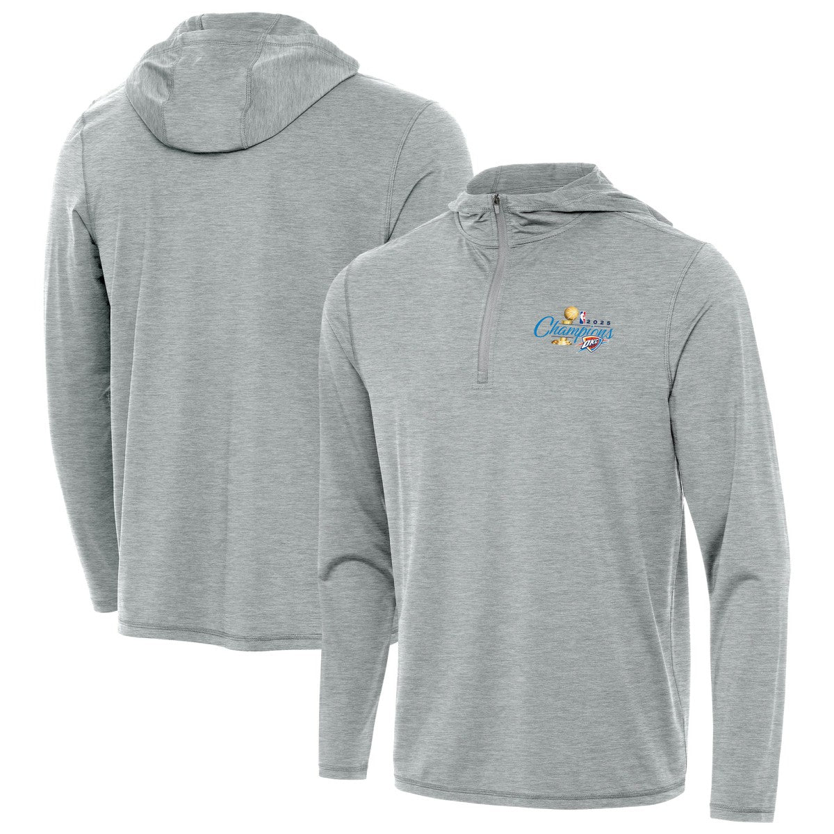 NBA - Oklahoma City Thunder Antigua 2025 NBA Finals Champions Tidy Quarter-Zip Hoodie - Heather Gray