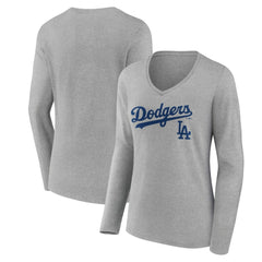Los Angeles Dodgers Women's Team Lockup Long Sleeve V-Neck T-Shirt Sale