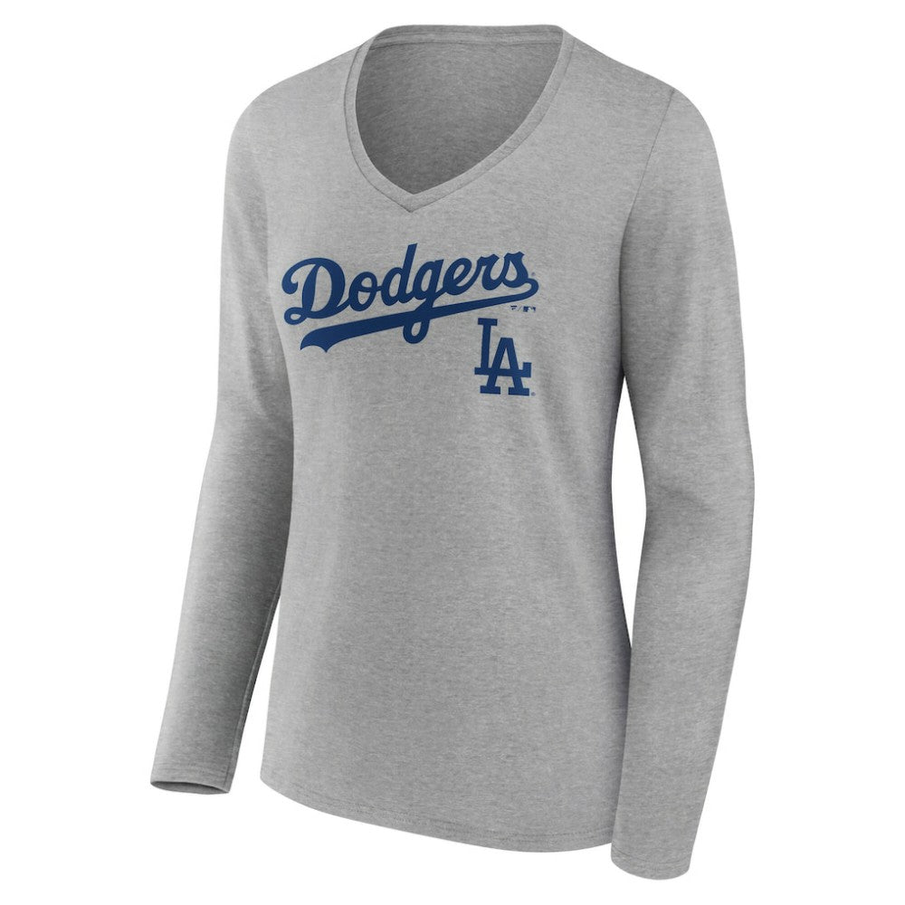 Los Angeles Dodgers Women's Team Lockup Long Sleeve V-Neck T-Shirt Sale