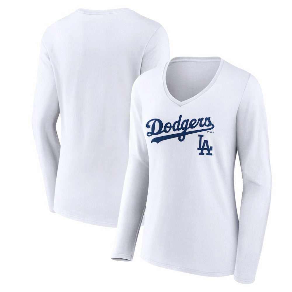 Los Angeles Dodgers Women's Team Lockup Long Sleeve V-Neck T-Shirt for sale