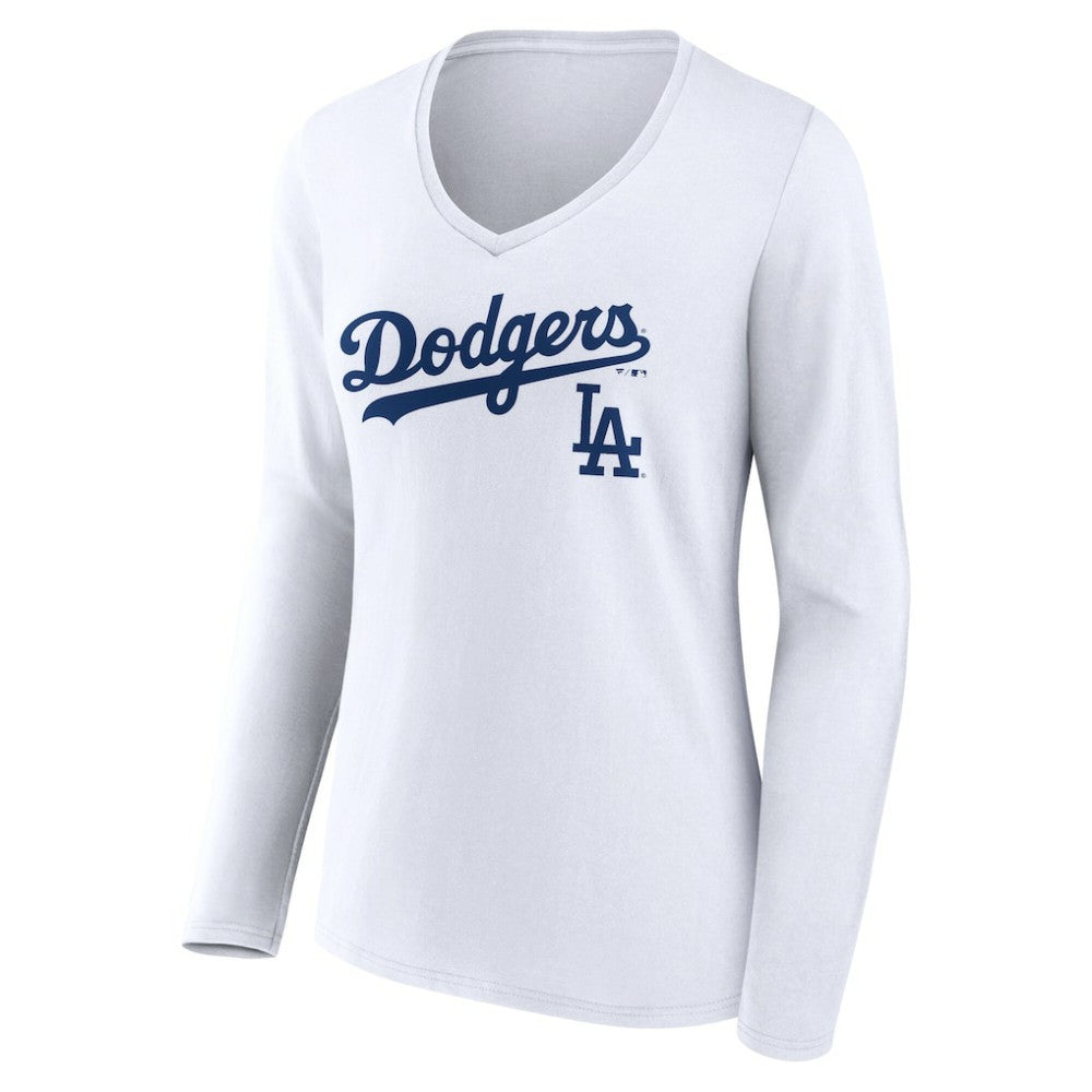 Los Angeles Dodgers Women's Team Lockup Long Sleeve V-Neck T-Shirt for sale