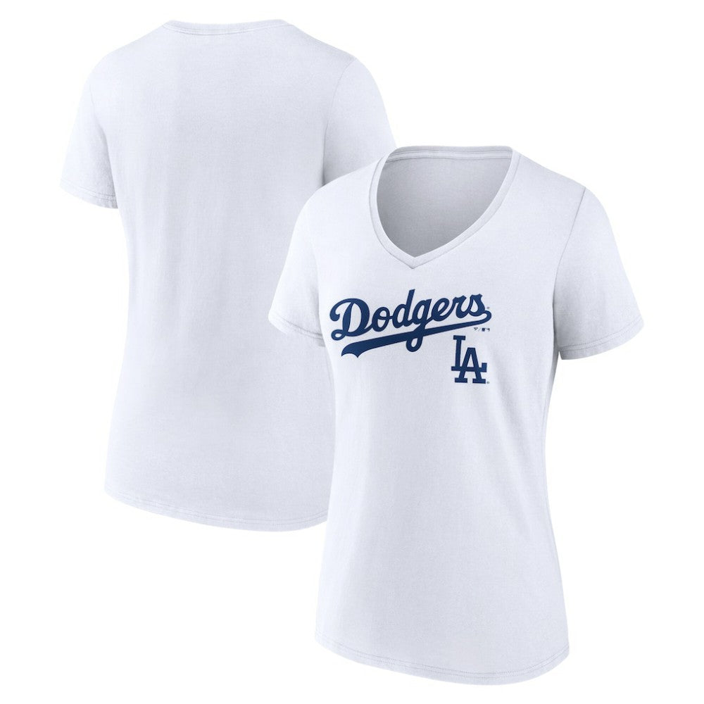 Los Angeles Dodgers Women's Team Lockup V-Neck T-Shirt Clearance