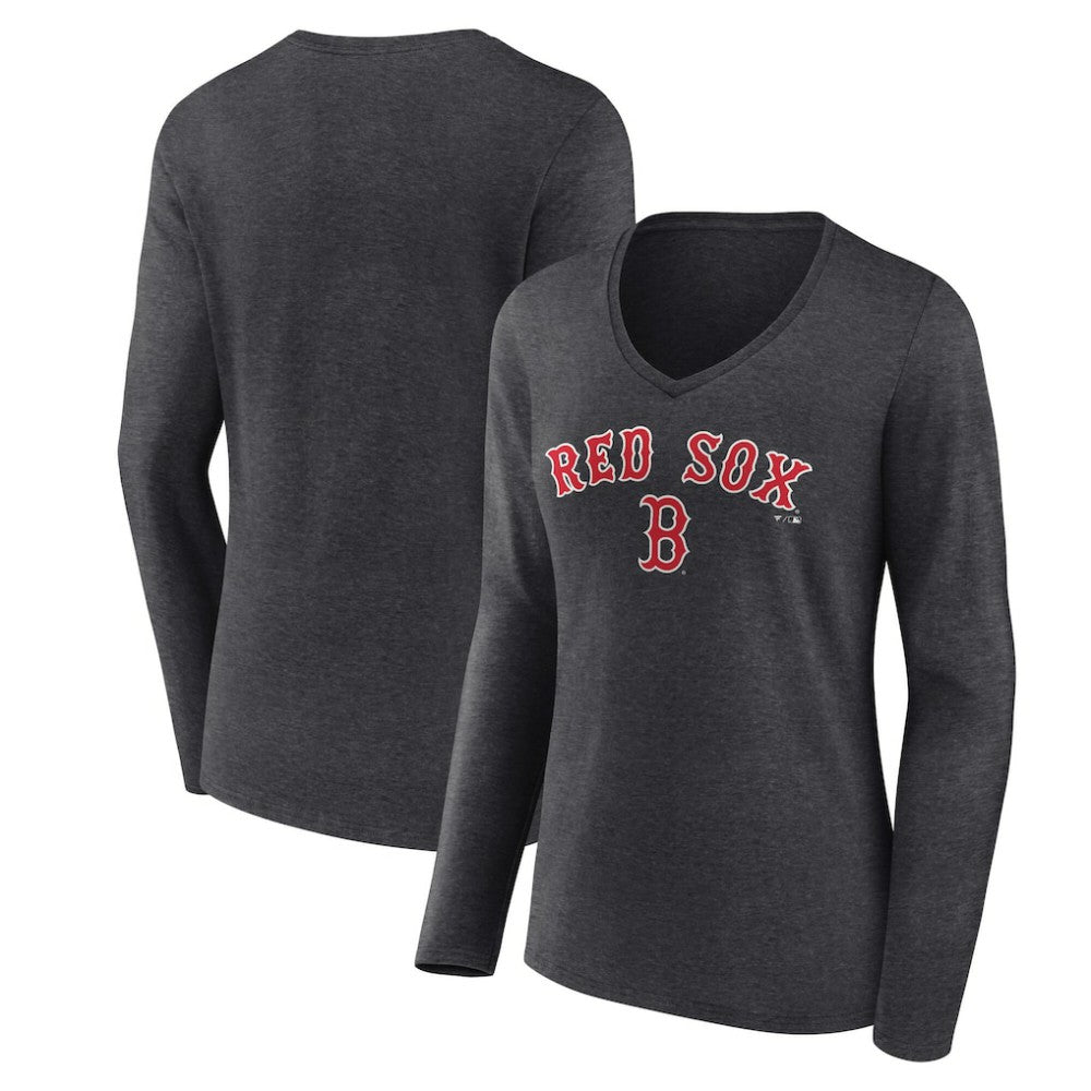Boston Red Sox Women's Team Lockup Long Sleeve V-Neck T-Shirt Clearance