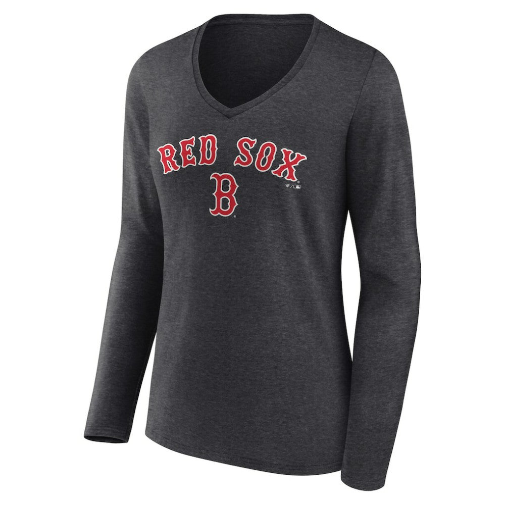 Boston Red Sox Women's Team Lockup Long Sleeve V-Neck T-Shirt Clearance