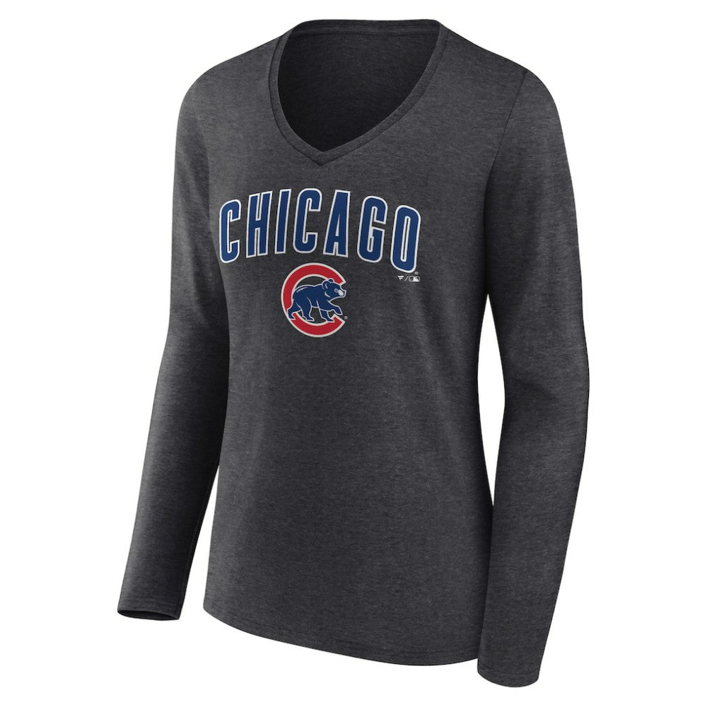 Chicago Cubs Women's Team Lockup Long Sleeve V-Neck T-Shirt for sale