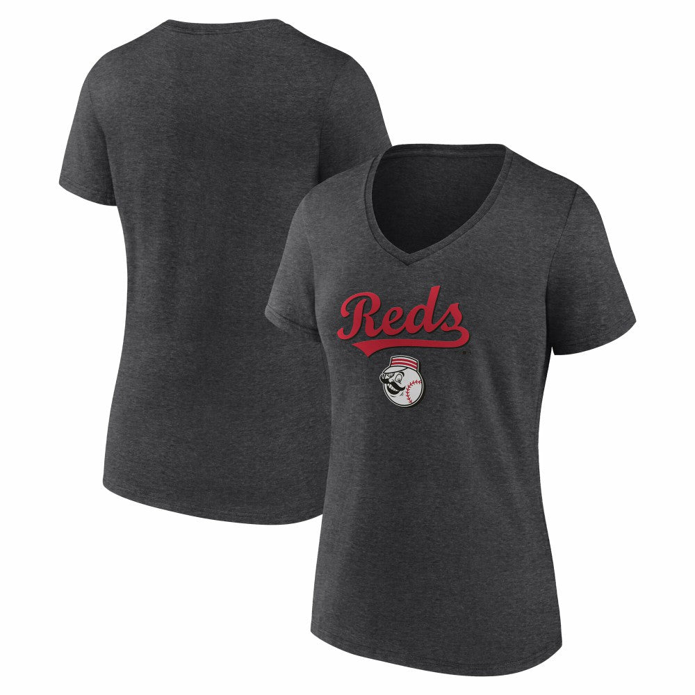 Cincinnati Reds Women's Team Lockup V-Neck T-Shirt Near Me