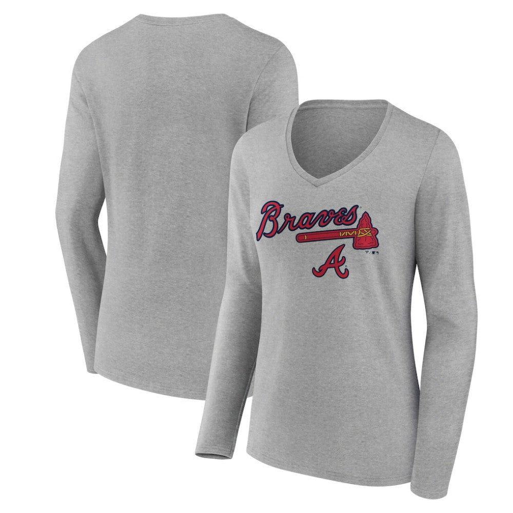 Atlanta Braves Women's Team Lockup Long Sleeve V-Neck T-Shirt Online