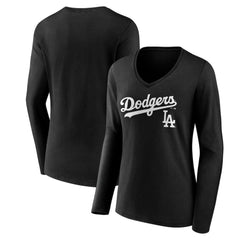 Los Angeles Dodgers Women's Team Lockup Long Sleeve V-Neck T-Shirt Clearance