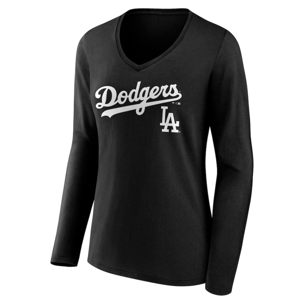 Los Angeles Dodgers Women's Team Lockup Long Sleeve V-Neck T-Shirt Clearance