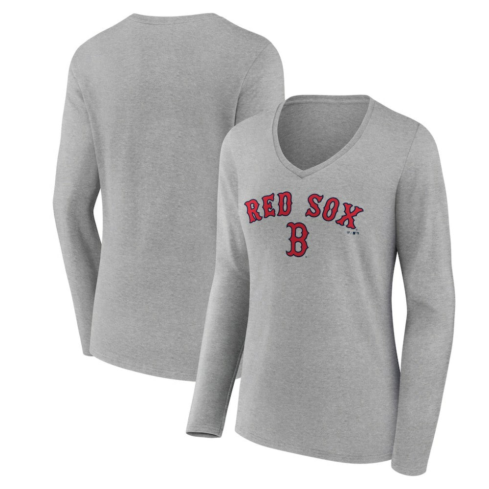 Boston Red Sox Women's Team Lockup Long Sleeve V-Neck T-Shirt Clearance