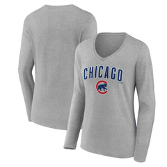 Chicago Cubs Women's Team Lockup Long Sleeve V-Neck T-Shirt Clearance