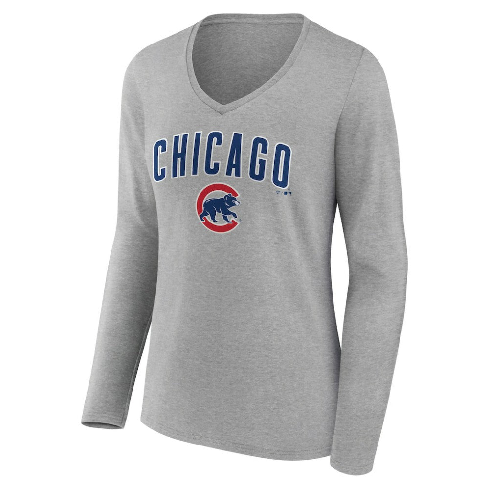 Chicago Cubs Women's Team Lockup Long Sleeve V-Neck T-Shirt Clearance