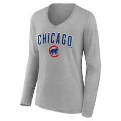 Chicago Cubs Women's Team Lockup Long Sleeve V-Neck T-Shirt Clearance
