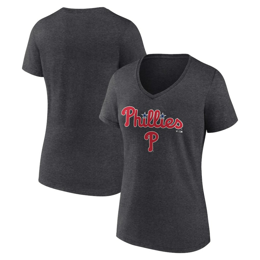 Philadelphia Phillies Women's Team Lockup V-Neck T-Shirt Clearance