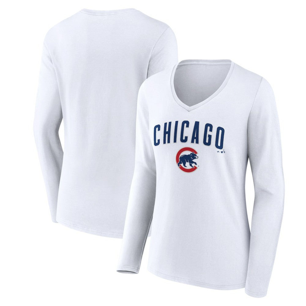 Chicago Cubs Women's Team Lockup Long Sleeve V-Neck T-Shirt Clearance
