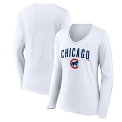 Chicago Cubs Women's Team Lockup Long Sleeve V-Neck T-Shirt Clearance