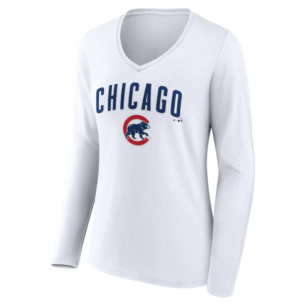 Chicago Cubs Women's Team Lockup Long Sleeve V-Neck T-Shirt Clearance