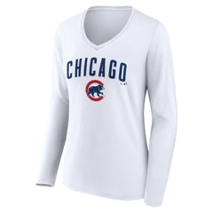 Chicago Cubs Women's Team Lockup Long Sleeve V-Neck T-Shirt Clearance