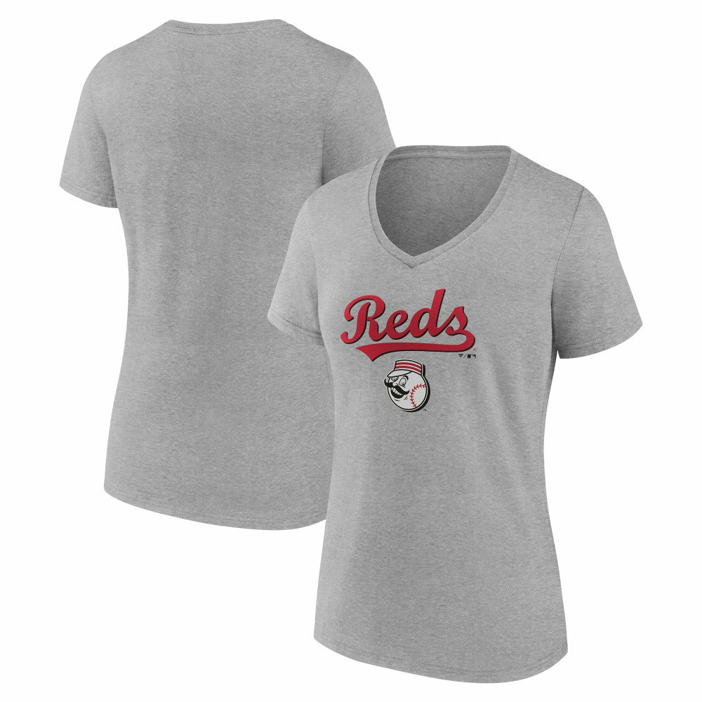 Cincinnati Reds Women's Team Lockup V-Neck T-Shirt Sale